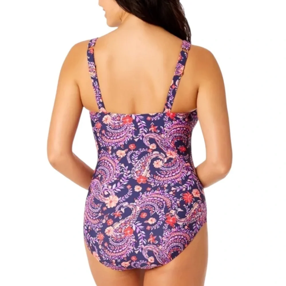 NWT Lands' End Women's Purple Paisley One Piece Swimsuit Sz Small